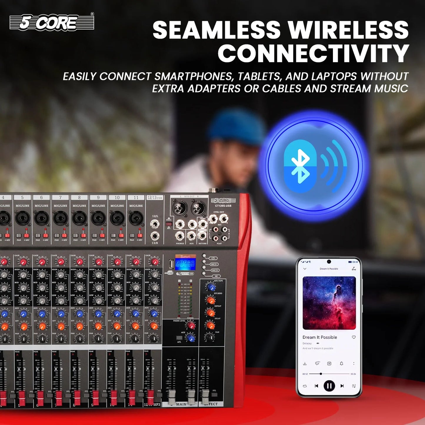 Audio Mixer 12 Channel DJ Equipment with Bluetooth USB Sound Board