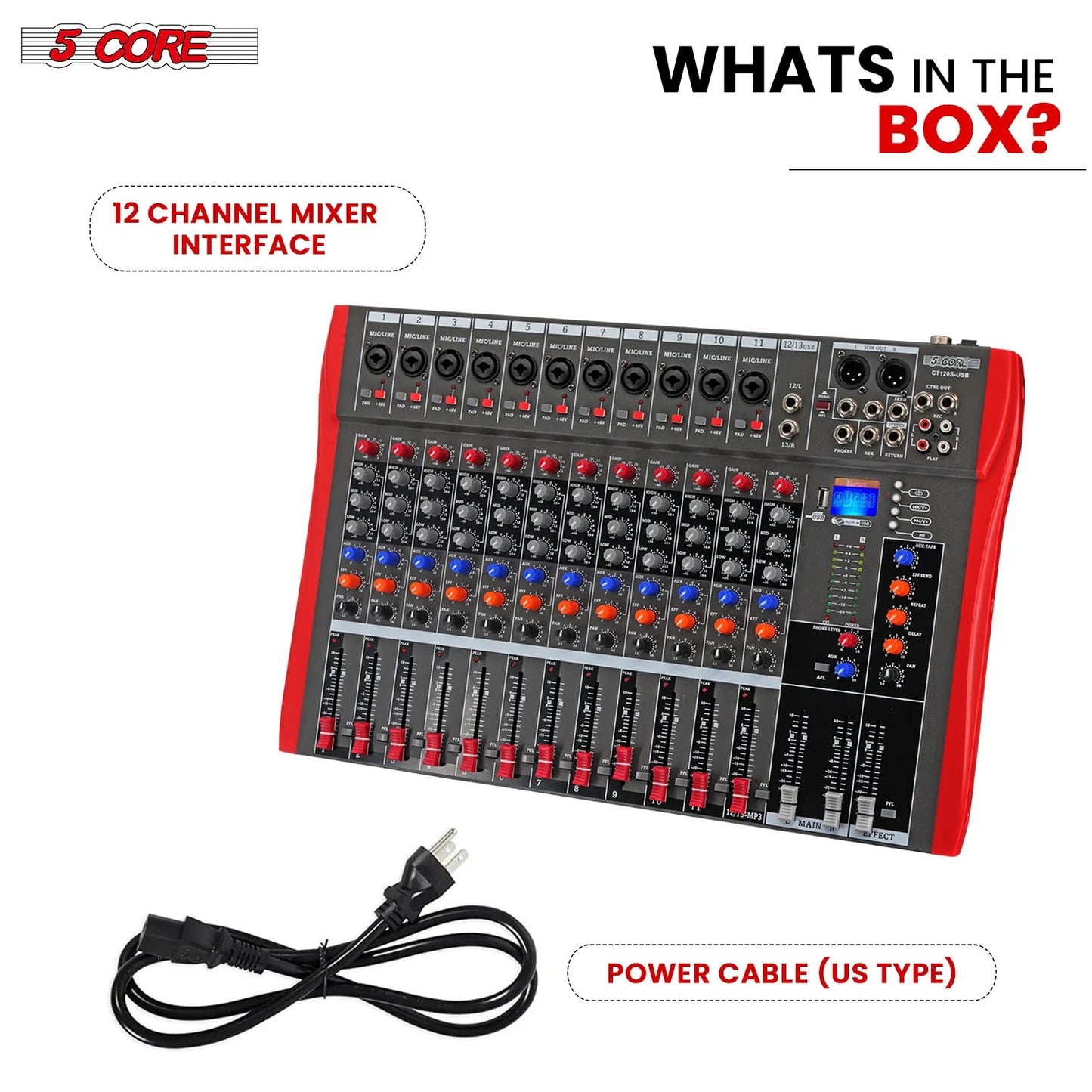 Audio Mixer 12 Channel DJ Equipment with Bluetooth USB Sound Board