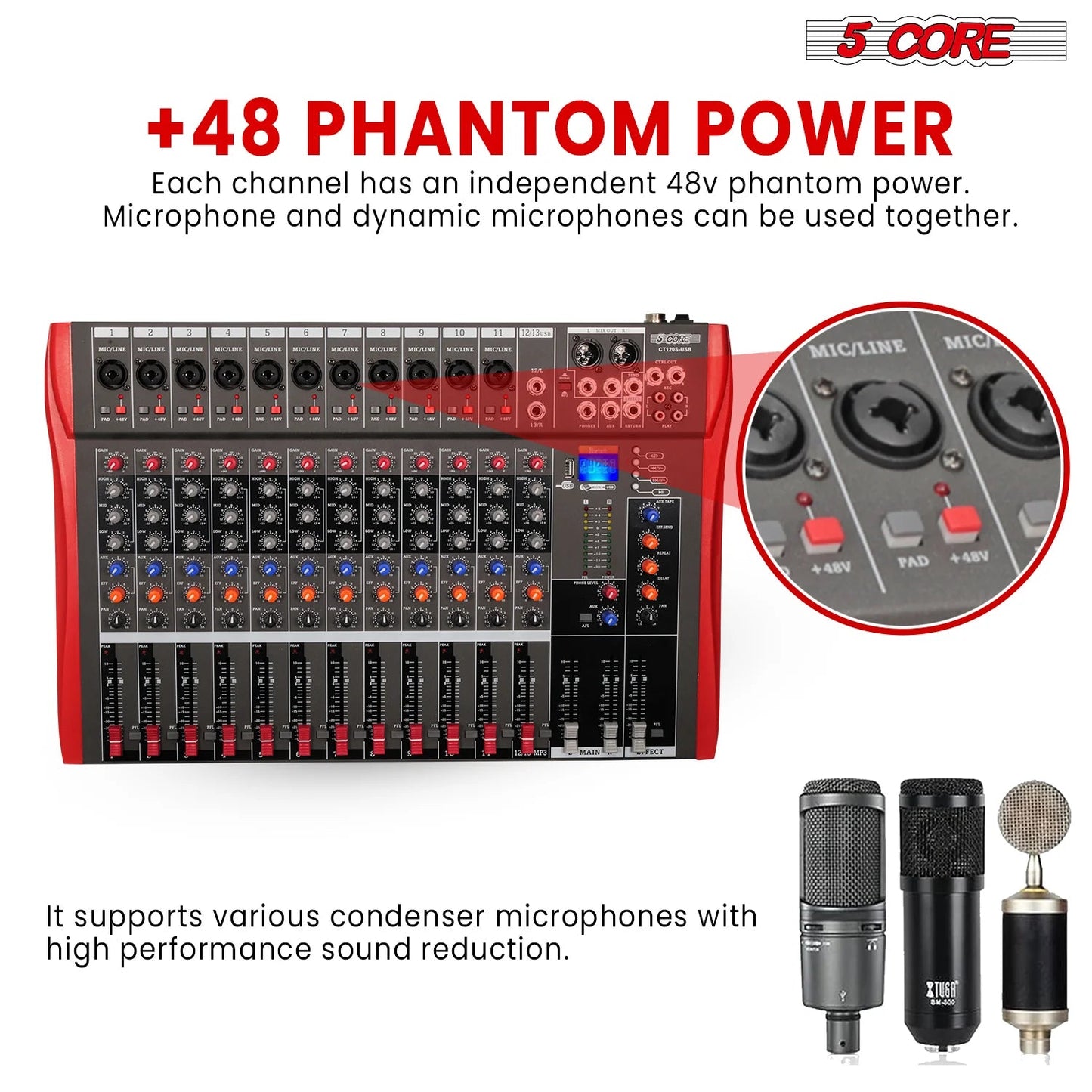 Audio Mixer 12 Channel DJ Equipment with Bluetooth USB Sound Board