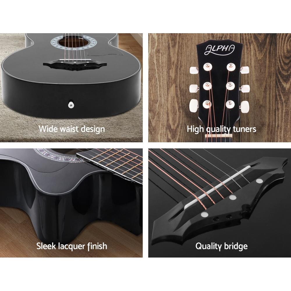 Alpha 38 Inch Acoustic Guitar Wooden Body Steel String Full Size