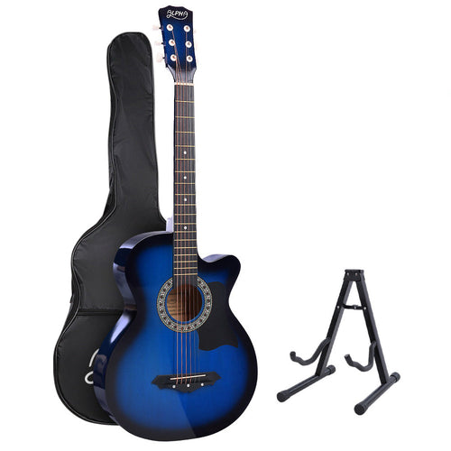 Alpha 38 Inch Acoustic Guitar Wooden Body Steel String Full Size w/