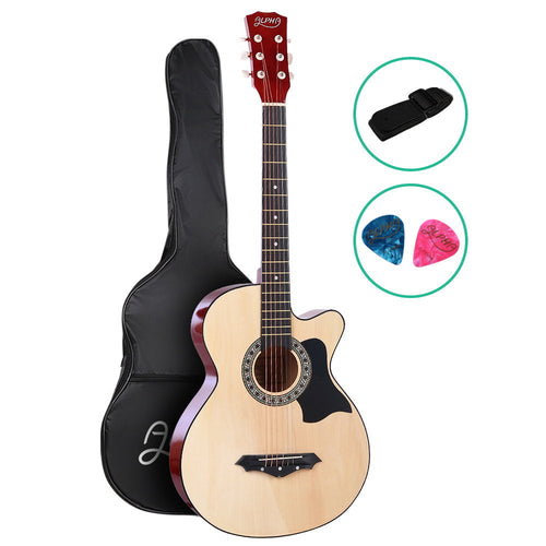 Alpha 38 Inch Acoustic Guitar Wooden Body Steel String Full Size