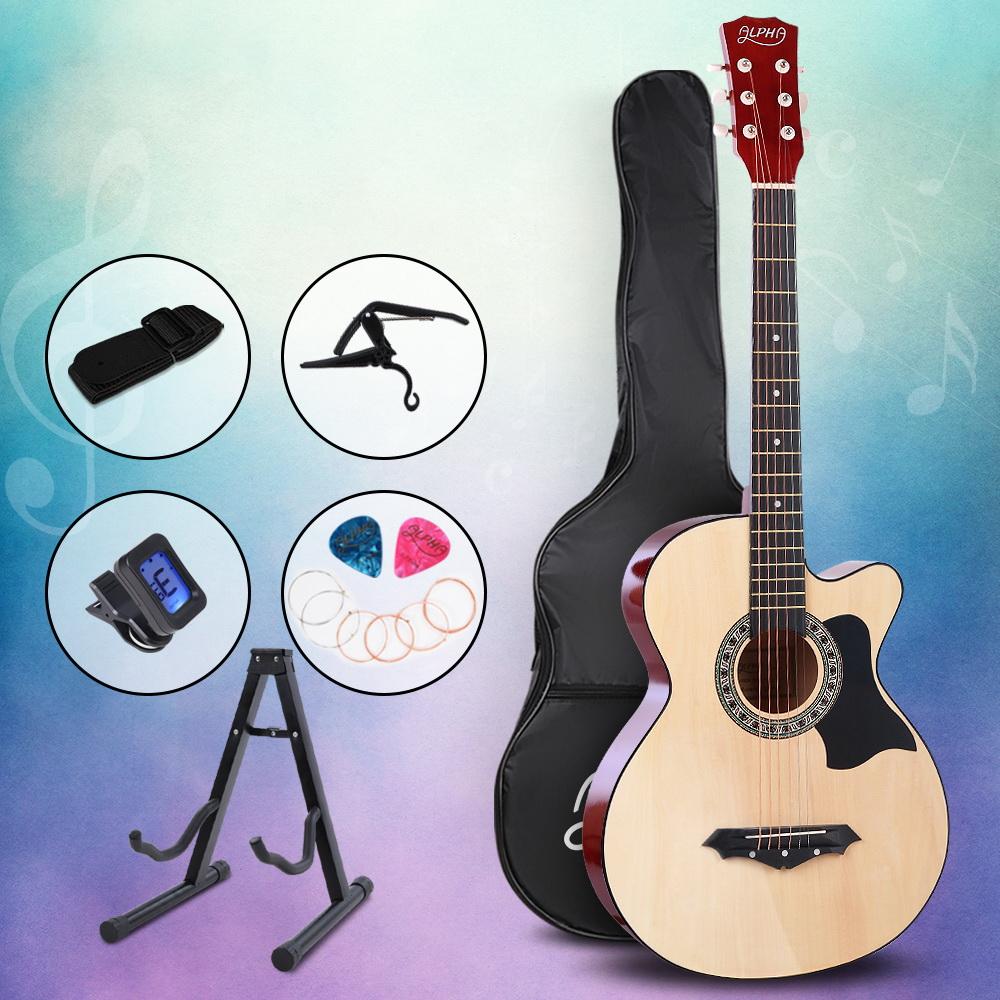 Alpha 38 Inch Acoustic Guitar Wooden Body Steel String Full Size w/
