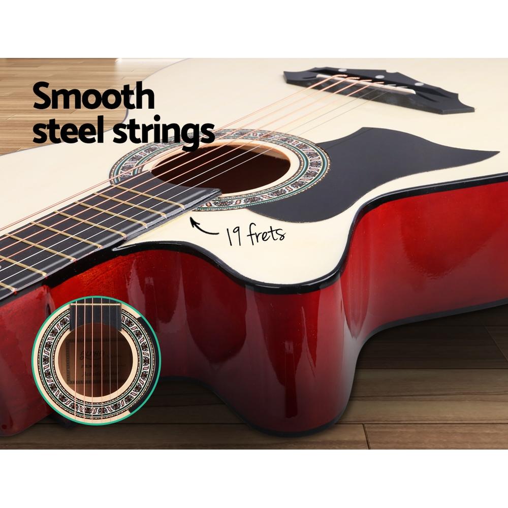 Alpha 38 Inch Acoustic Guitar Wooden Body Steel String Full Size Left