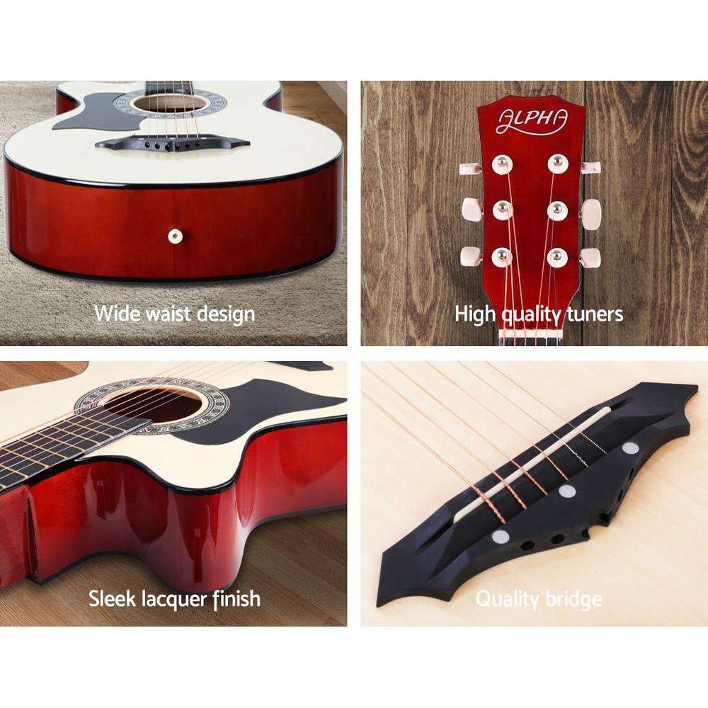 Alpha 38 Inch Acoustic Guitar Wooden Body Steel String Full Size Left