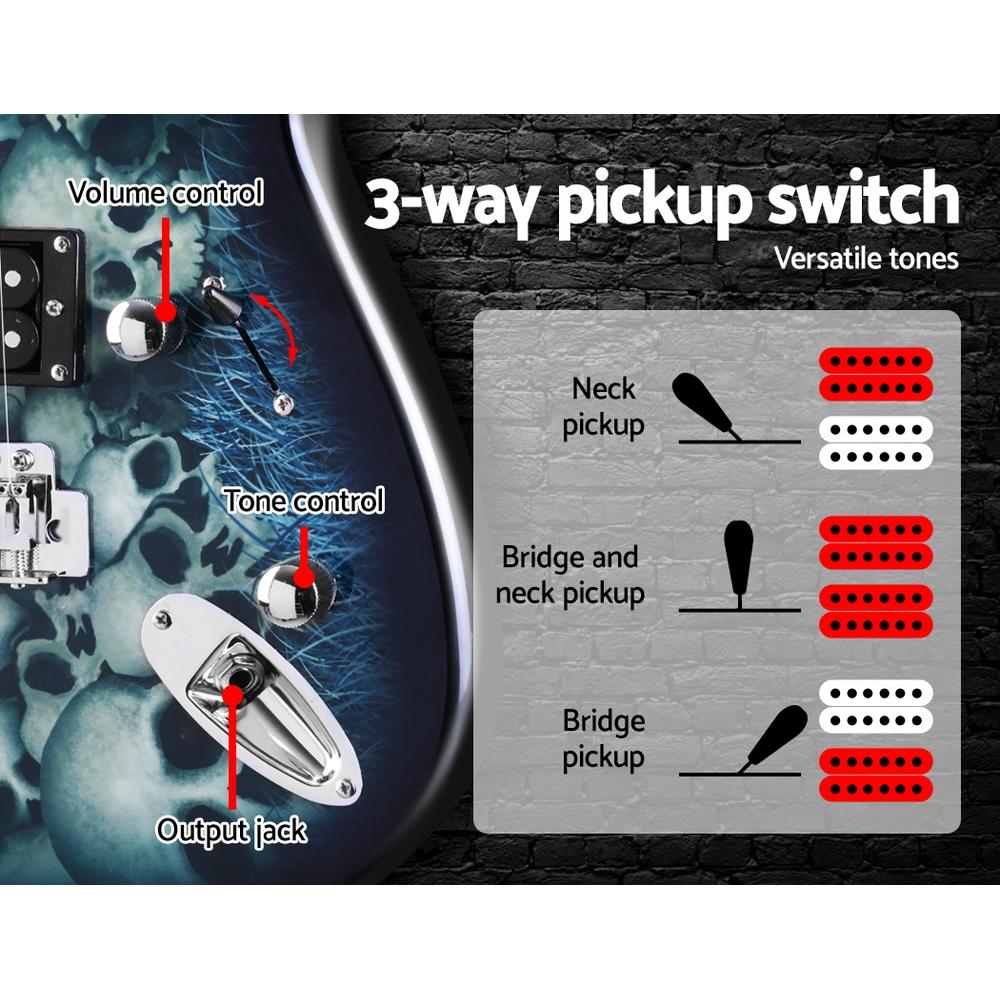 Alpha 41 Inch Electirc Guitar Humbucker Pickup Switch Full Size Skull
