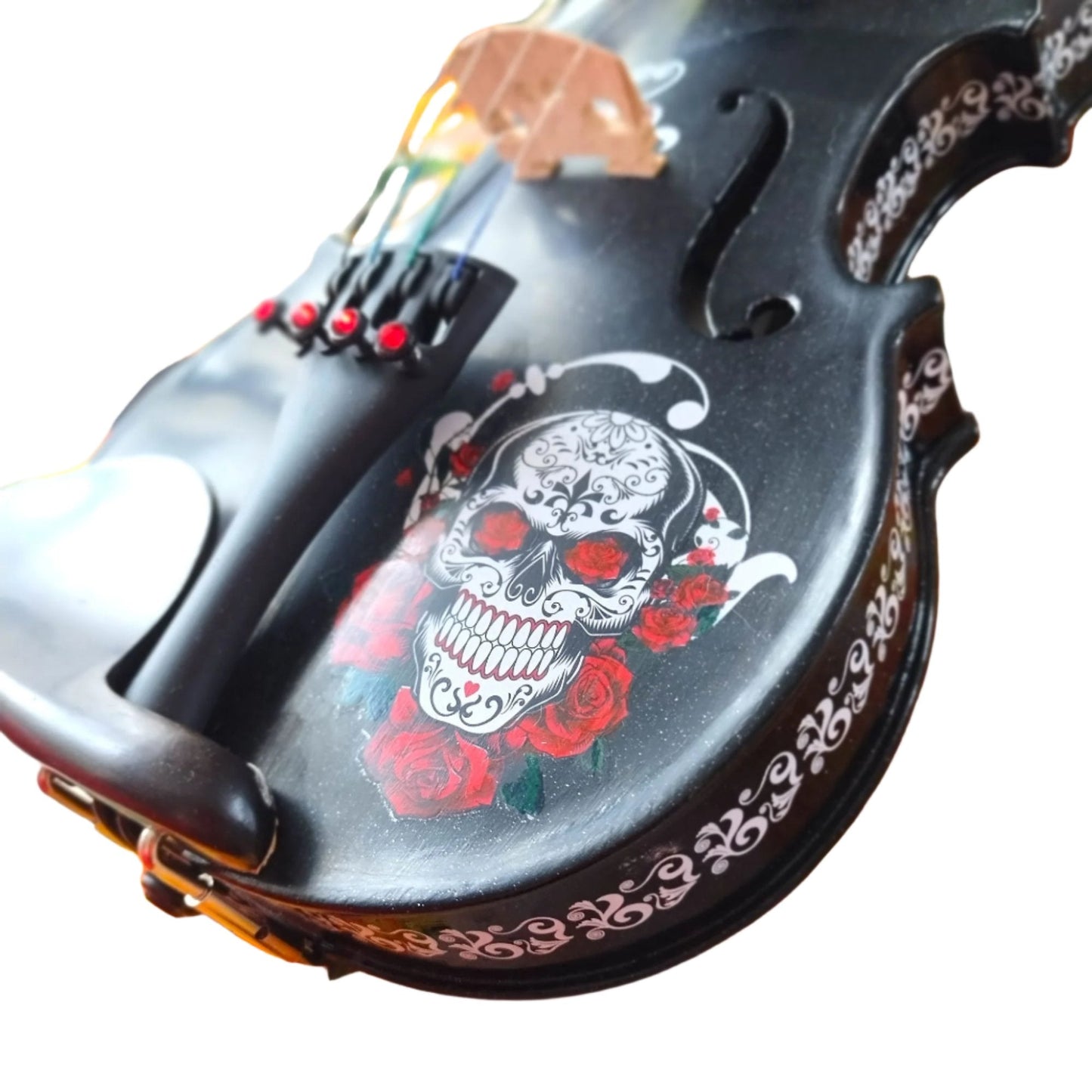 Cinco de Mayo Black Glitter Violin w Carbon Fiber Bow Case Crystal