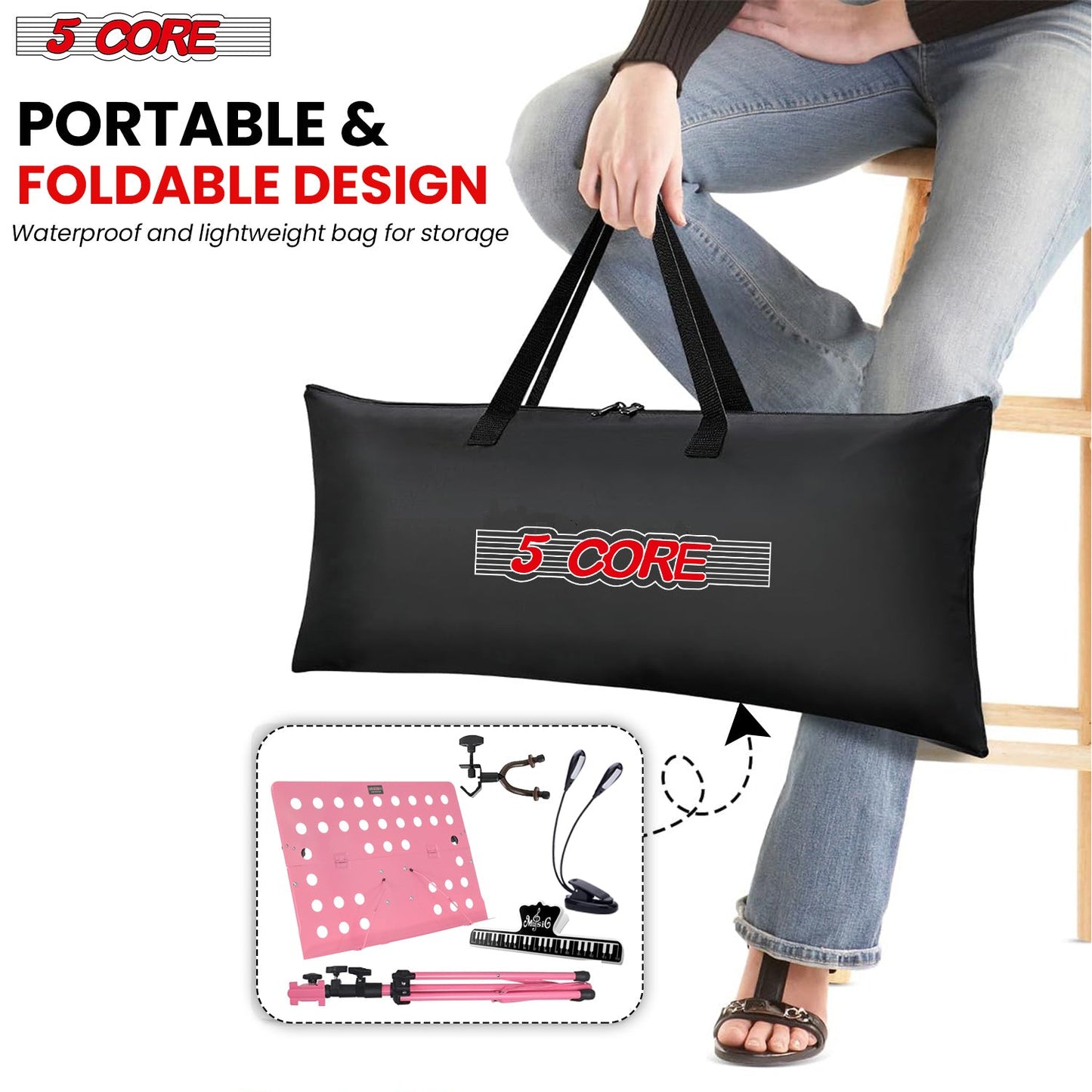 5Core Music Stand For Sheet Music Portable Tripod Adjustable Folding