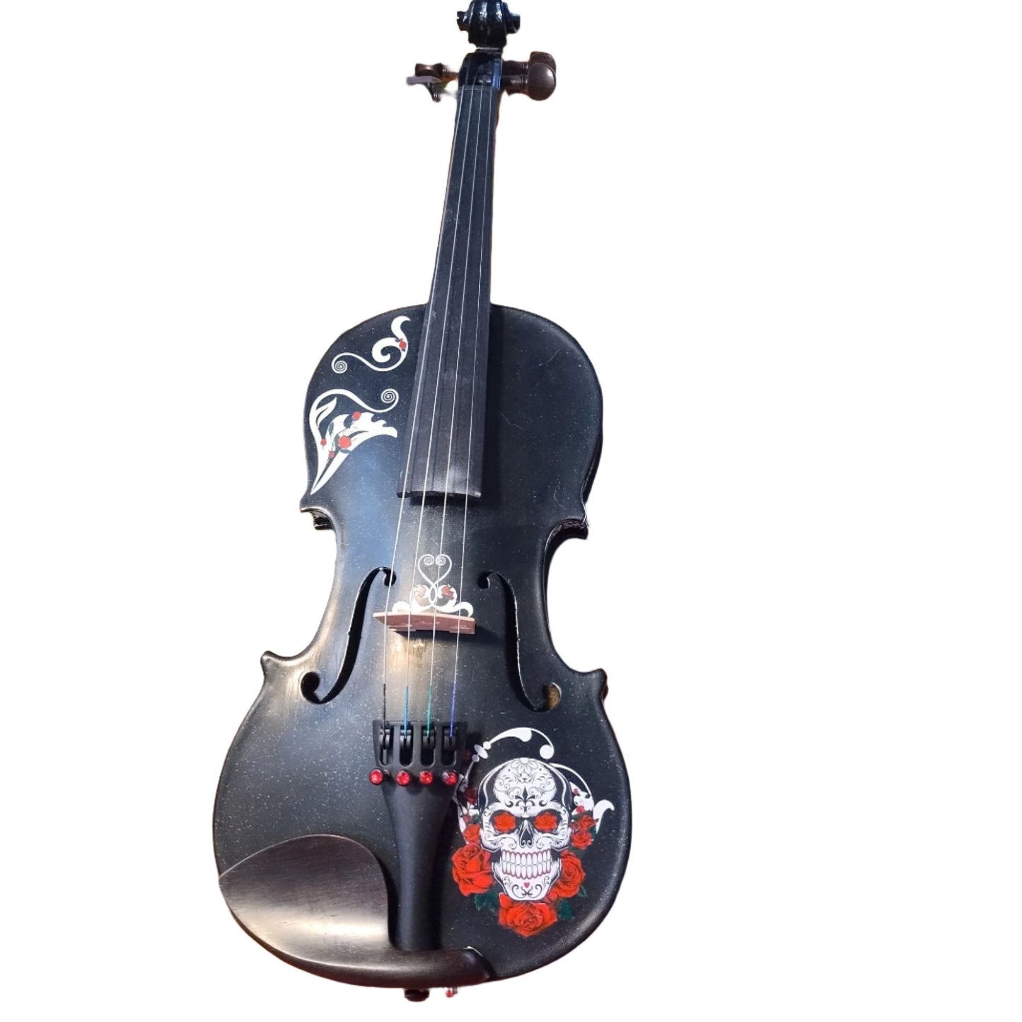 Cinco de Mayo Black Glitter Violin w Carbon Fiber Bow Case Crystal