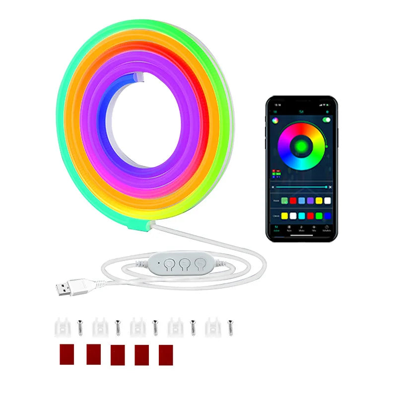 USB 1/2/3/5M LED Neon Light Strip RGBIC Bluetooth APP Control Luces Waterproof Led Magic Strip Lighting Music Sync for Party