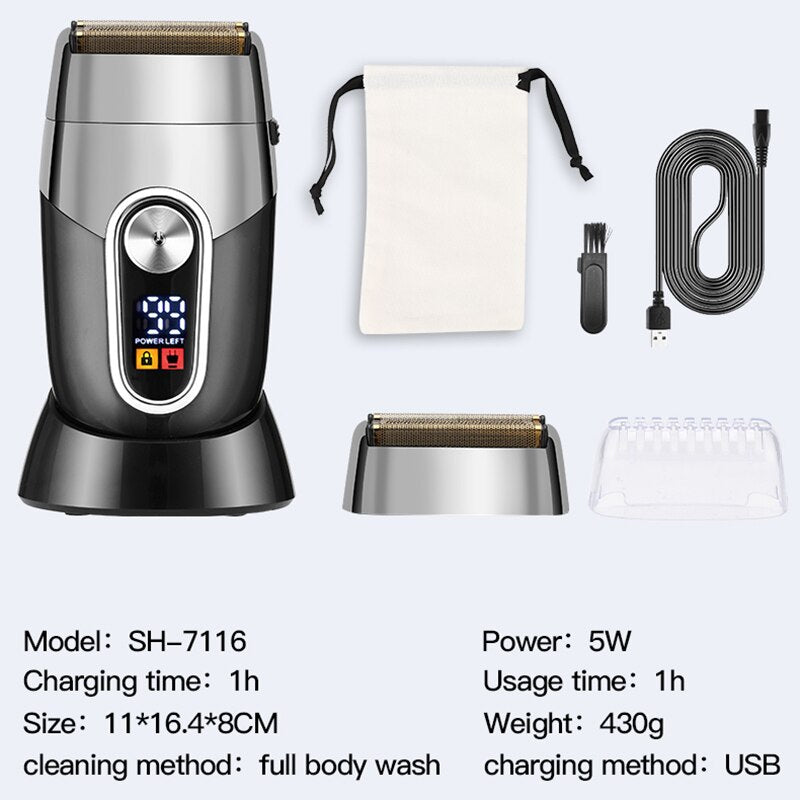 Powerful Electric Shaver for Men with Digital Display Base