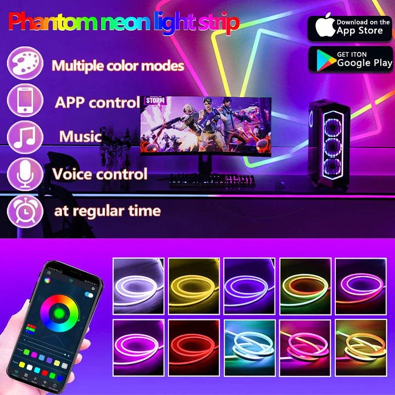 USB 1/2/3/5M LED Neon Light Strip RGBIC Bluetooth APP Control Luces Waterproof Led Magic Strip Lighting Music Sync for Party