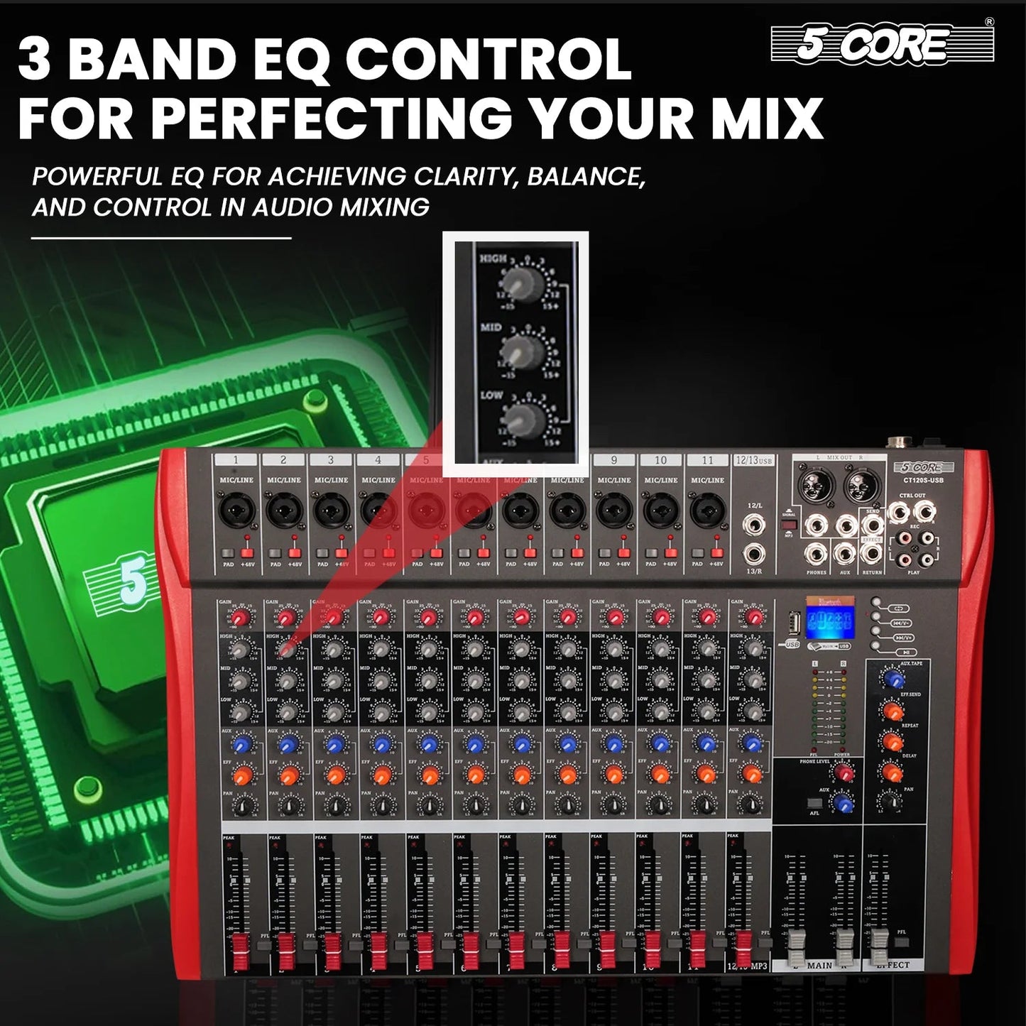 Audio Mixer 12 Channel DJ Equipment with Bluetooth USB Sound Board