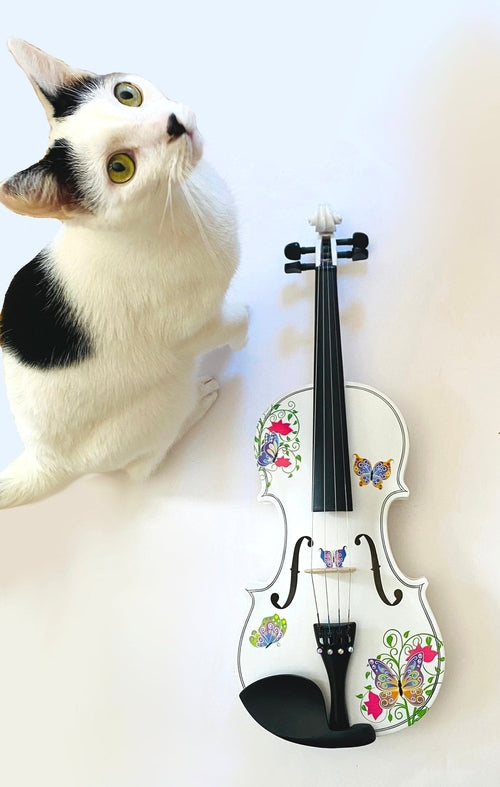 Butterfly BLING II White Violin Outfit w Matching Carbon Fiber Bow