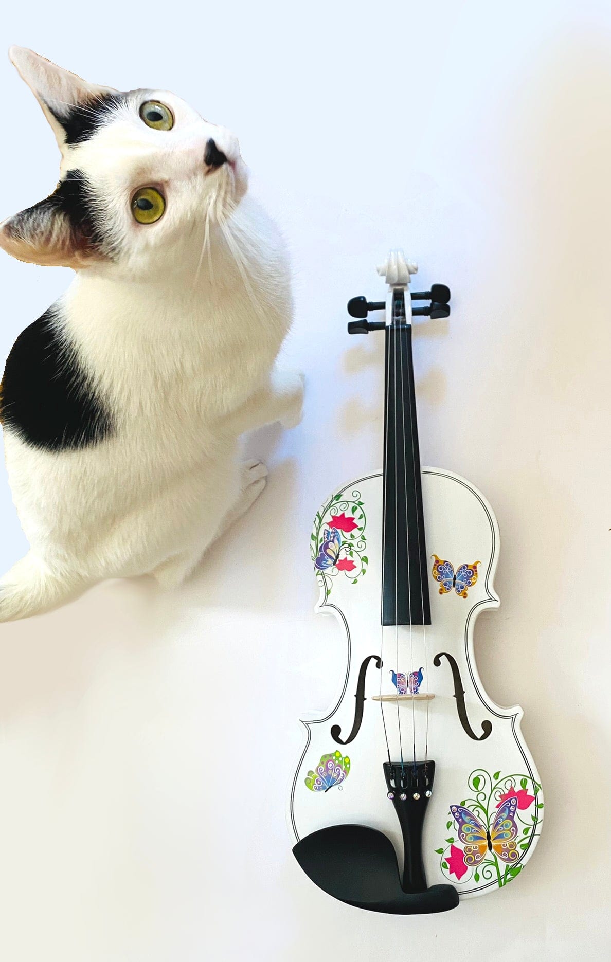 Butterfly BLING II White Violin Outfit w Matching Carbon Fiber Bow