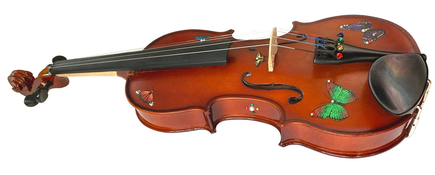 Butterfly Dream Bejeweled Violin Outfit w Brazilwood Bow Case Crystal