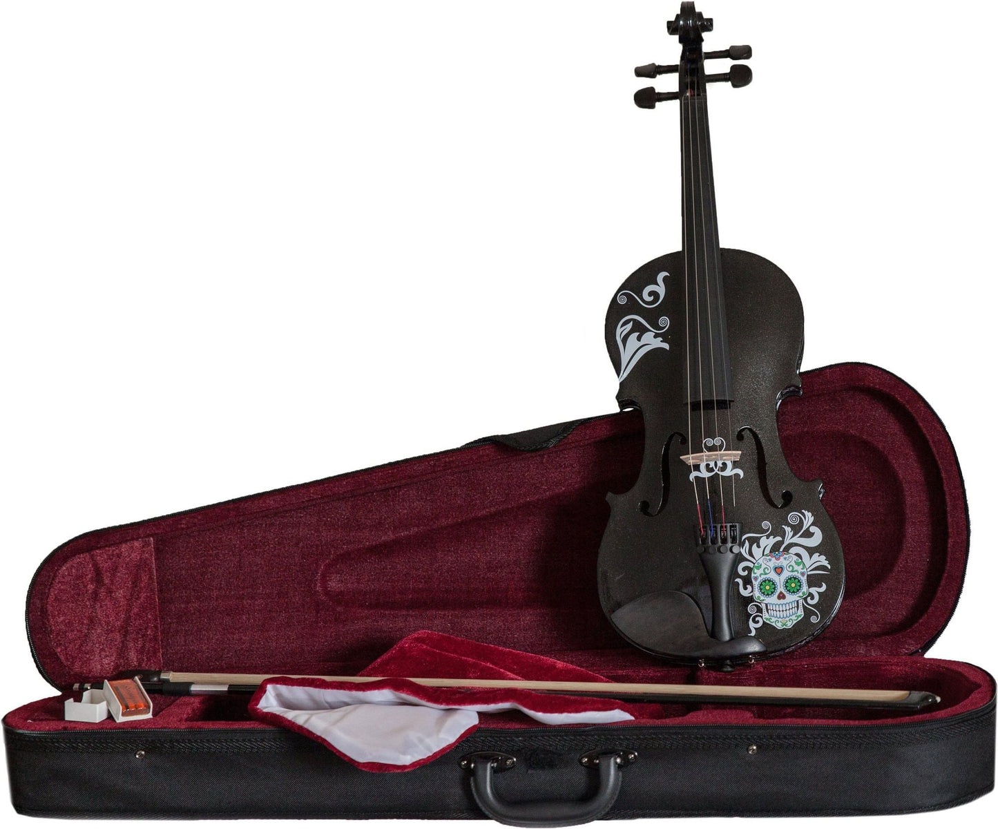 Cinco de Mayo Black Glitter Violin w Carbon Fiber Bow Case Crystal