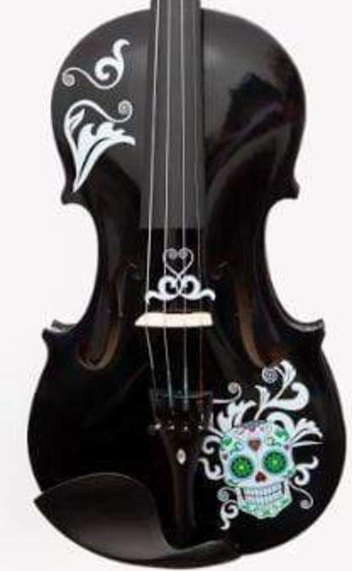 Cinco de Mayo Black Glitter Violin w Carbon Fiber Bow Case Crystal