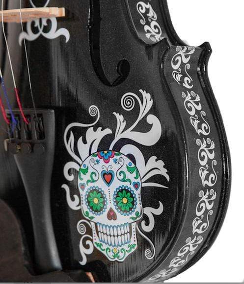 Cinco de Mayo Black Glitter Violin w Carbon Fiber Bow Case Crystal