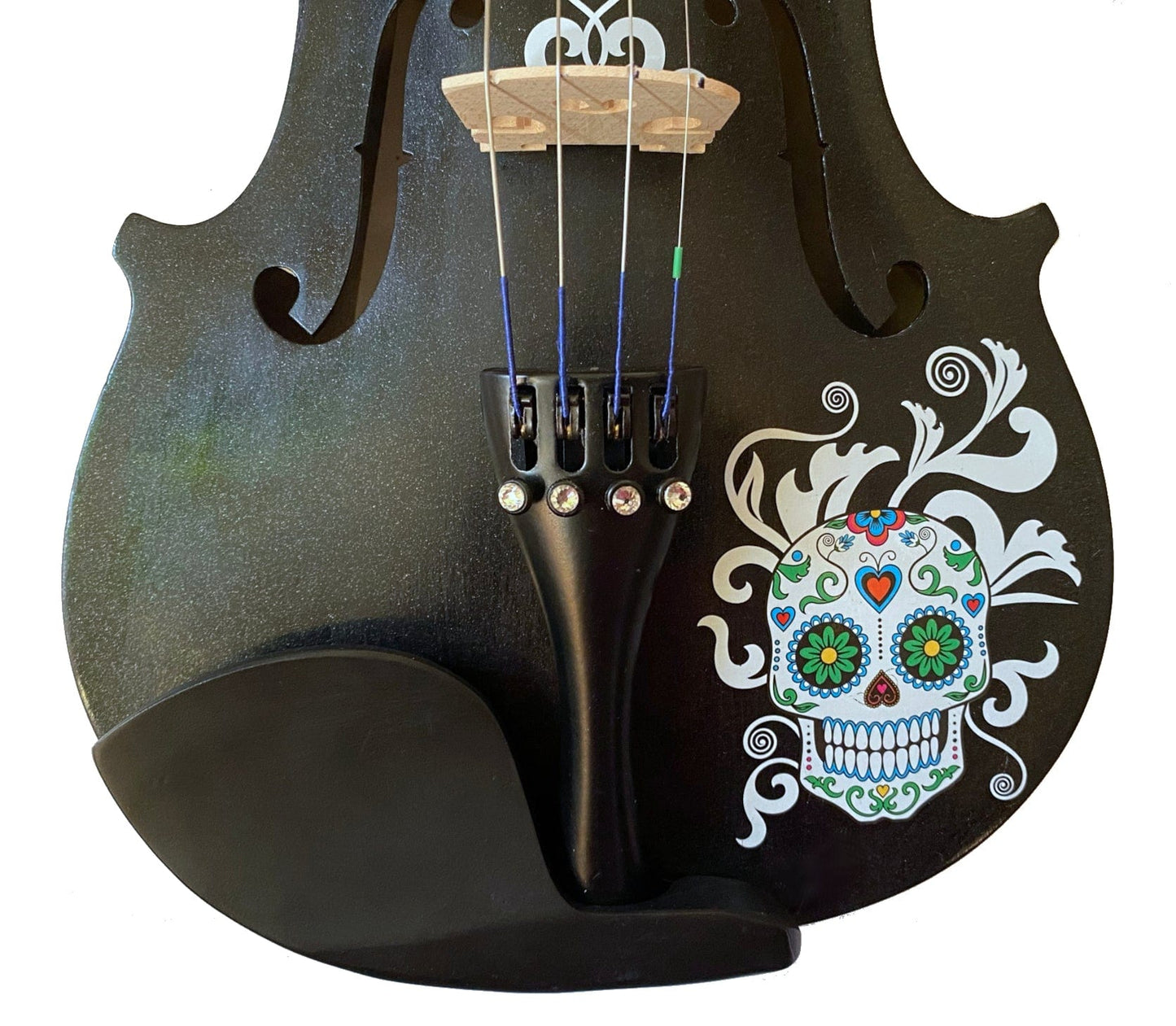 Cinco de Mayo Black Glitter Violin w Carbon Fiber Bow Case Crystal