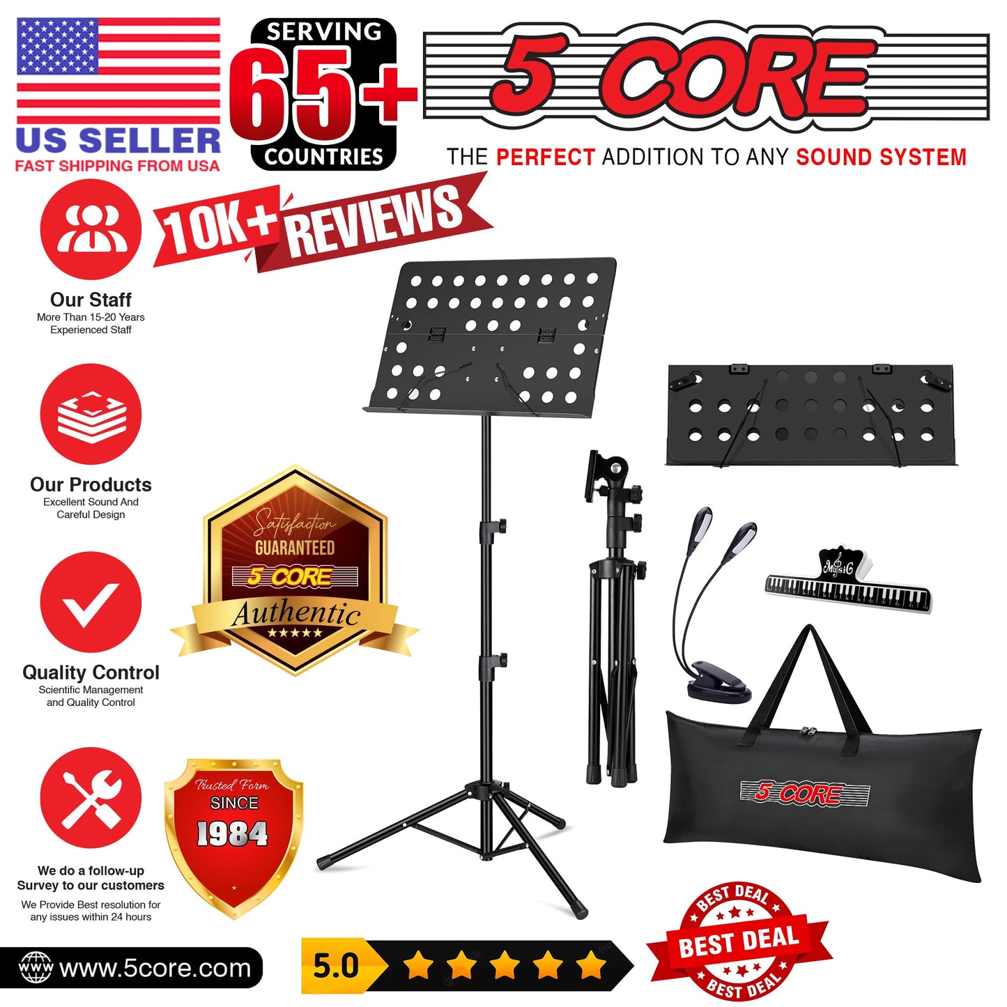 5Core Music Stand For Sheet Music Portable Tripod Adjustable Folding