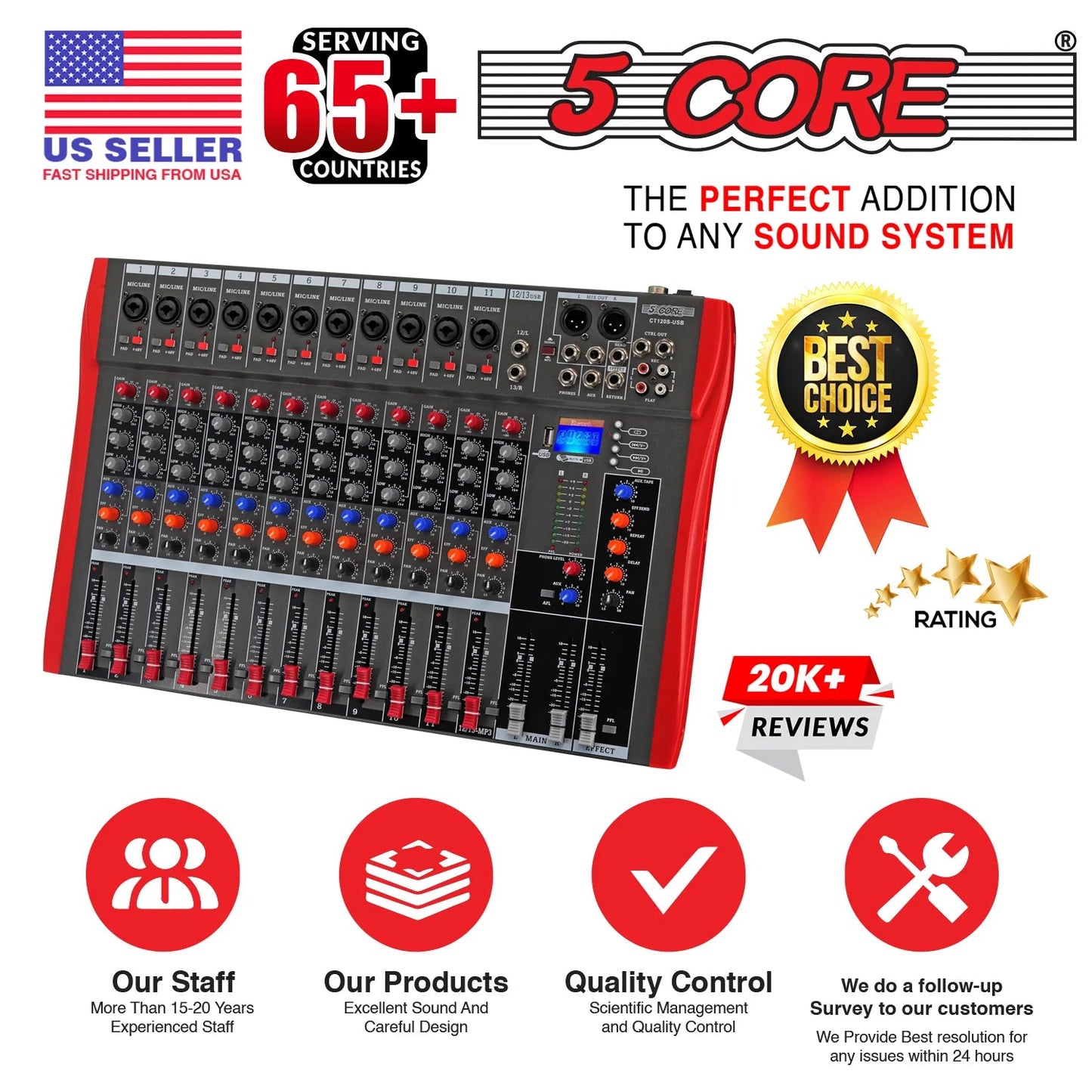 Audio Mixer 12 Channel DJ Equipment with Bluetooth USB Sound Board