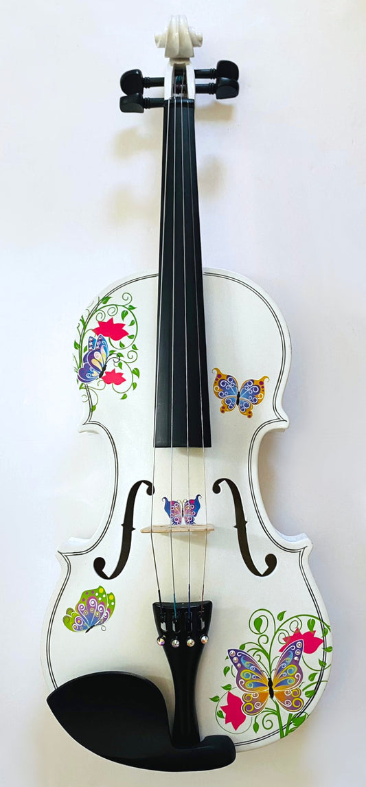 Butterfly BLING II White Violin Outfit w Matching Carbon Fiber Bow