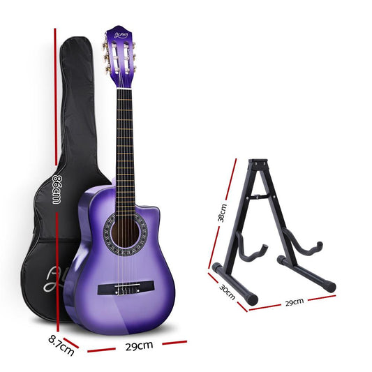 Alpha 34 Inch Classical Guitar Wooden Body Nylon String w/ Stand