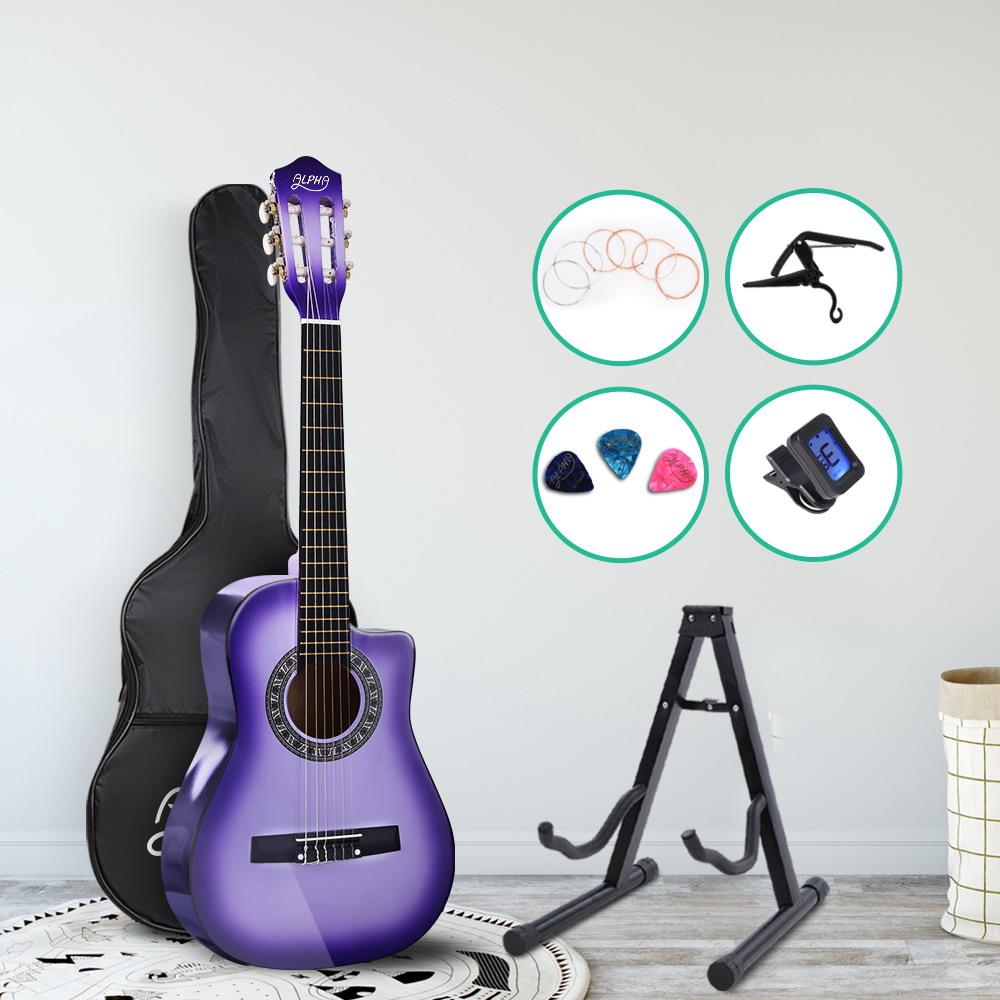 Alpha 34 Inch Classical Guitar Wooden Body Nylon String w/ Stand