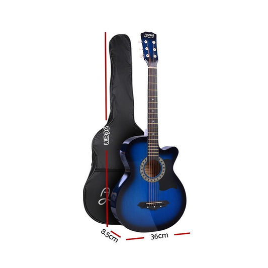 Alpha 38 Inch Acoustic Guitar Wooden Body Steel String Full Size w/
