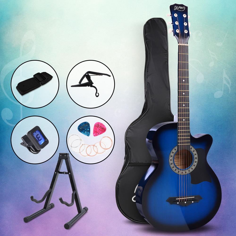 Alpha 38 Inch Acoustic Guitar Wooden Body Steel String Full Size w/