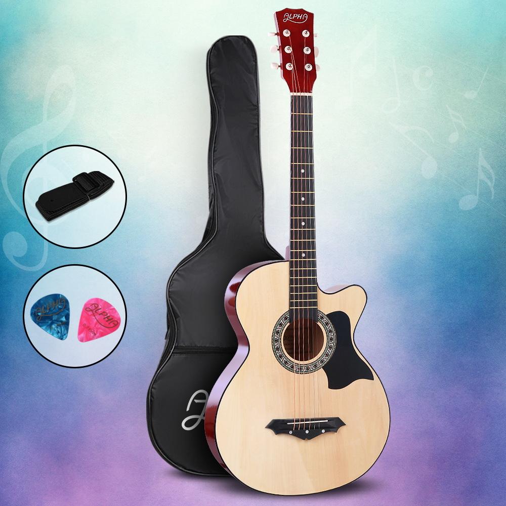 Alpha 38 Inch Acoustic Guitar Wooden Body Steel String Full Size