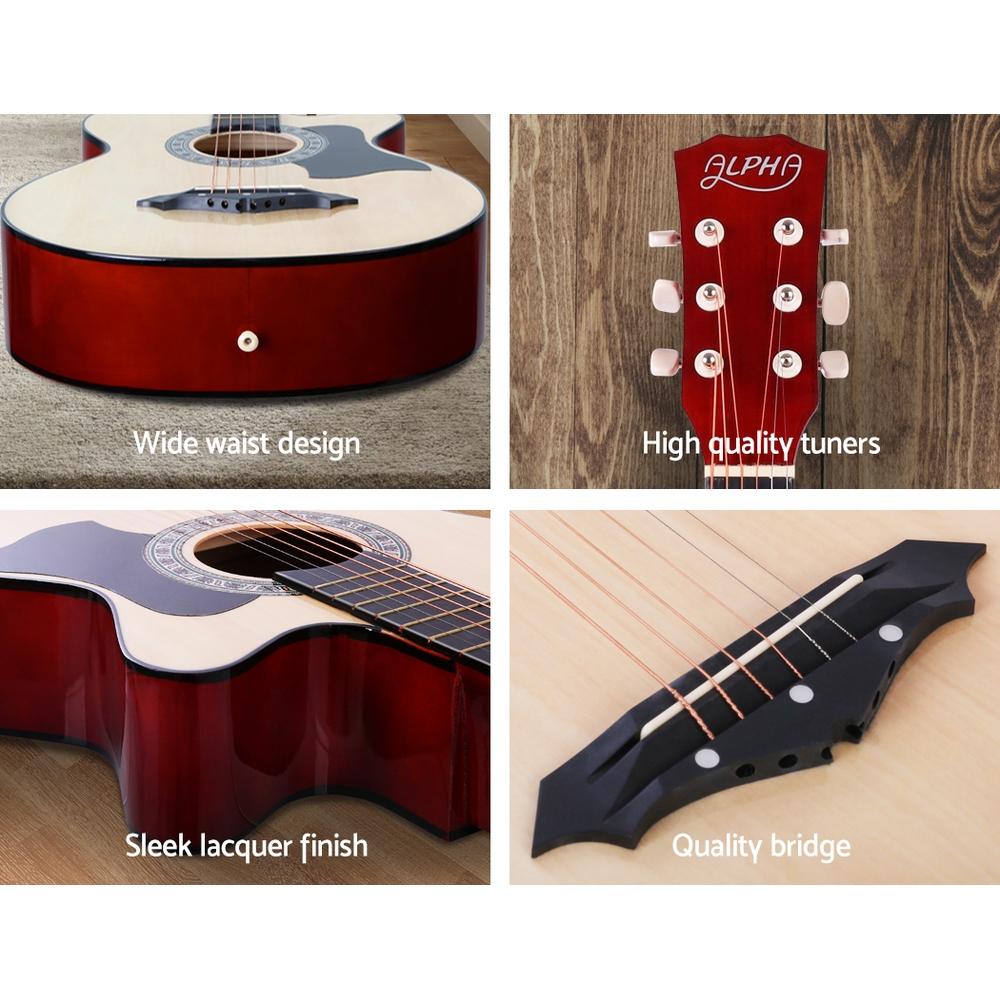 Alpha 38 Inch Acoustic Guitar Wooden Body Steel String Full Size w/
