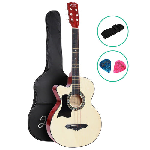 Alpha 38 Inch Acoustic Guitar Wooden Body Steel String Full Size Left