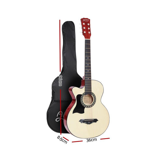 Alpha 38 Inch Acoustic Guitar Wooden Body Steel String Full Size Left