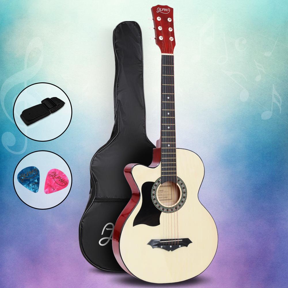 Alpha 38 Inch Acoustic Guitar Wooden Body Steel String Full Size Left