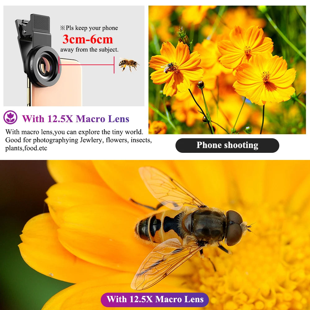 Professional Phone Camera Lens 12.5x Macro Camera Photo HD 0.45x Super