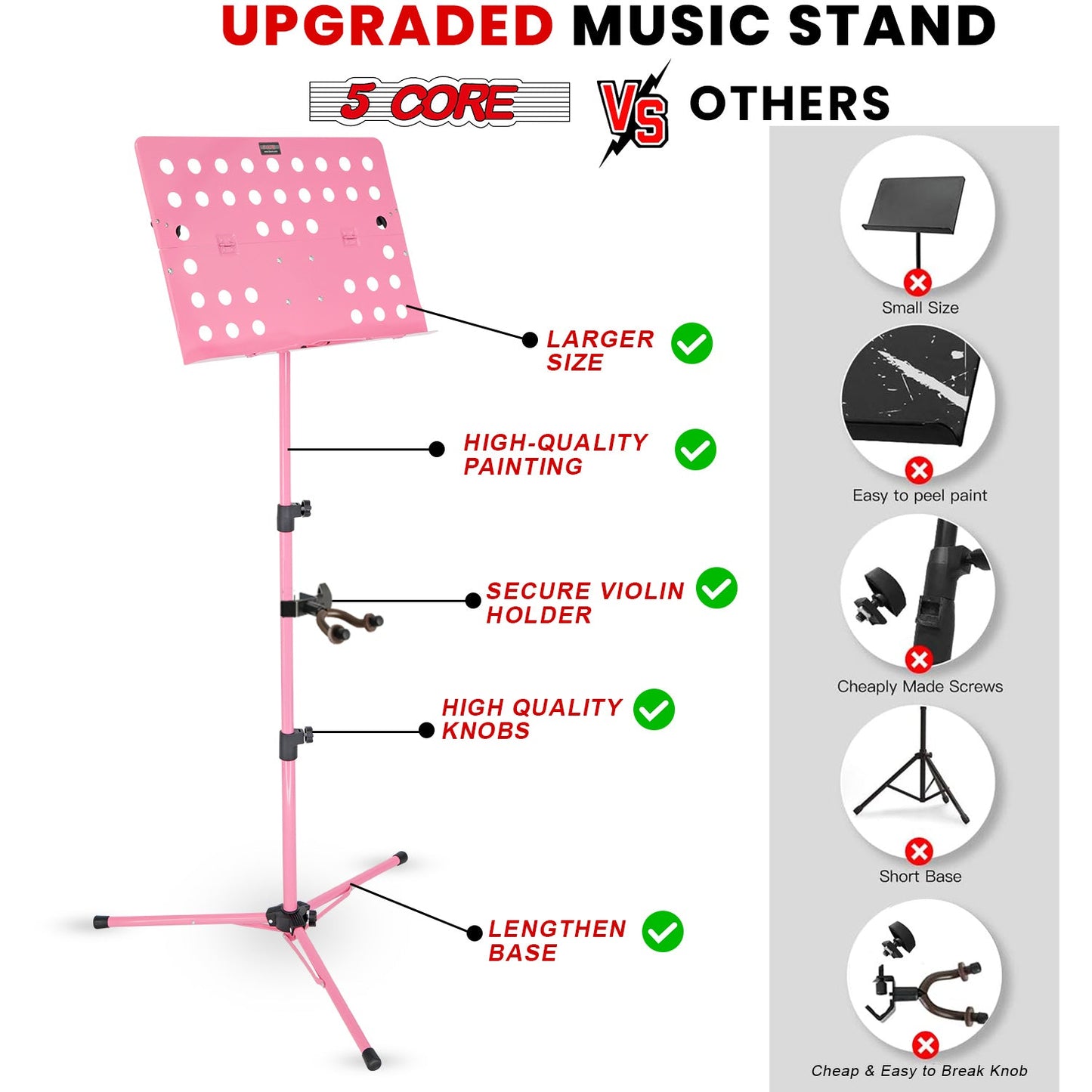 5Core Music Stand For Sheet Music Portable Tripod Adjustable Folding
