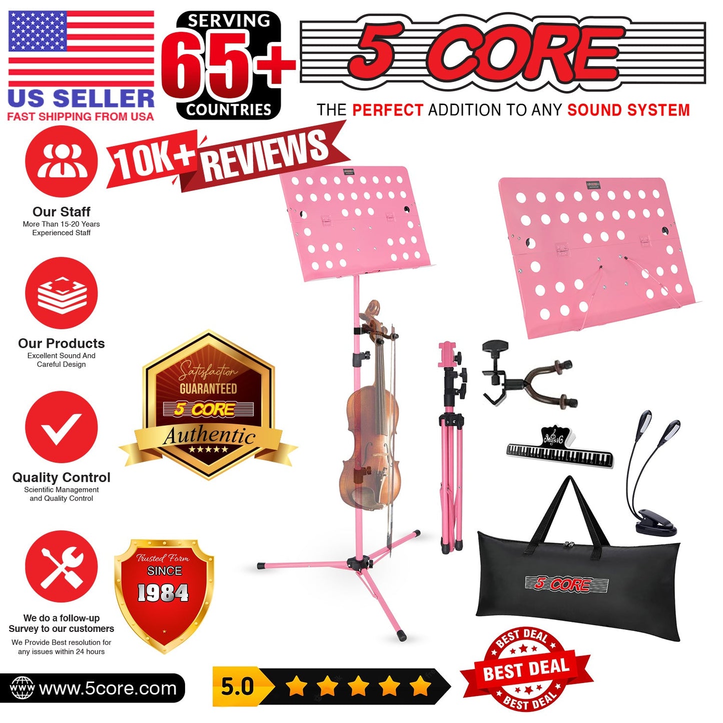 5Core Music Stand For Sheet Music Portable Tripod Adjustable Folding