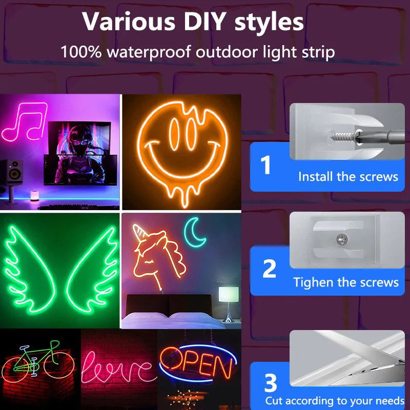 USB 1/2/3/5M LED Neon Light Strip RGBIC Bluetooth APP Control Luces Waterproof Led Magic Strip Lighting Music Sync for Party