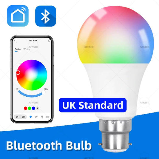 UK Standard Britain 220-240V Tuya Bluetooth 5.0 Smart Led Bulb 9W A19 B22 Snap-on Base Lamp RGBCW Smart Life APP 2700-6500K