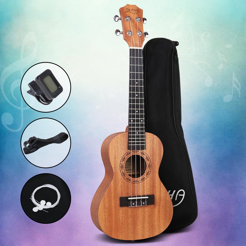 Alpha 23" Ukulele Natural Mahogany Concert Beginner Gift w/ Carry Bag