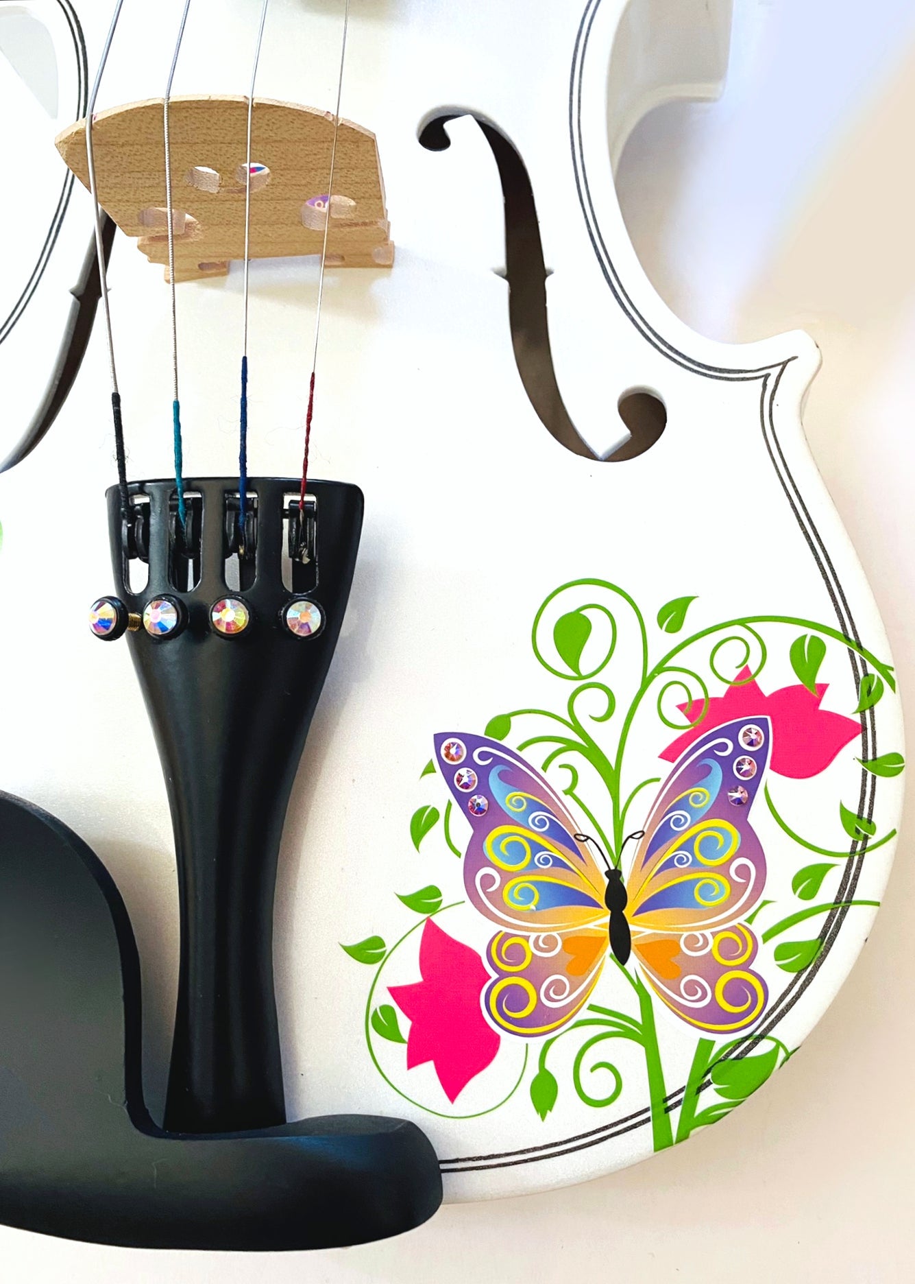 Butterfly BLING II White Violin Outfit w Matching Carbon Fiber Bow