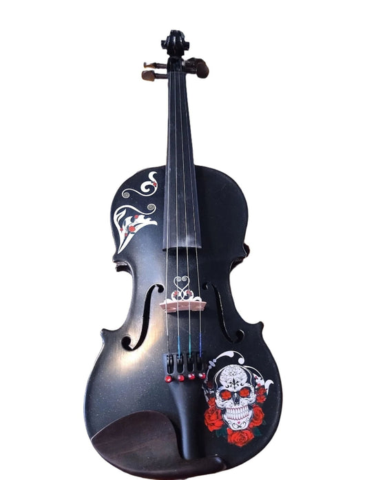 Cinco de Mayo Black Glitter Violin w Carbon Fiber Bow Case Crystal