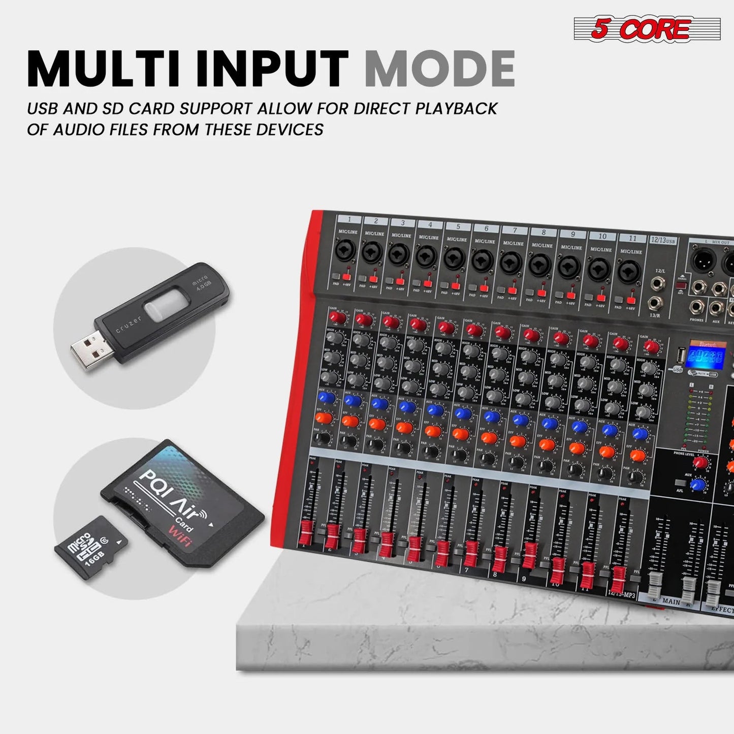 Audio Mixer 12 Channel DJ Equipment with Bluetooth USB Sound Board