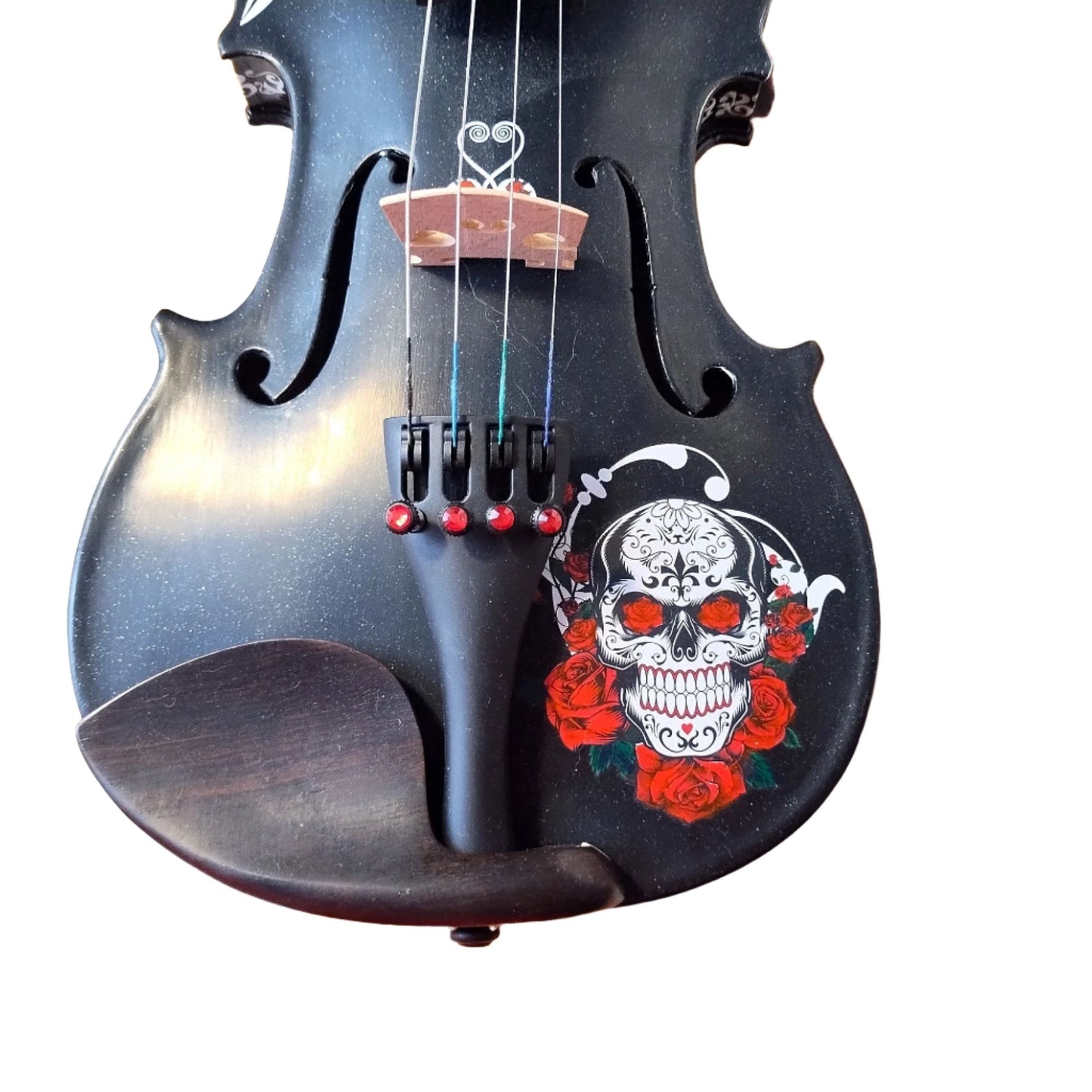Cinco de Mayo Black Glitter Violin w Carbon Fiber Bow Case Crystal
