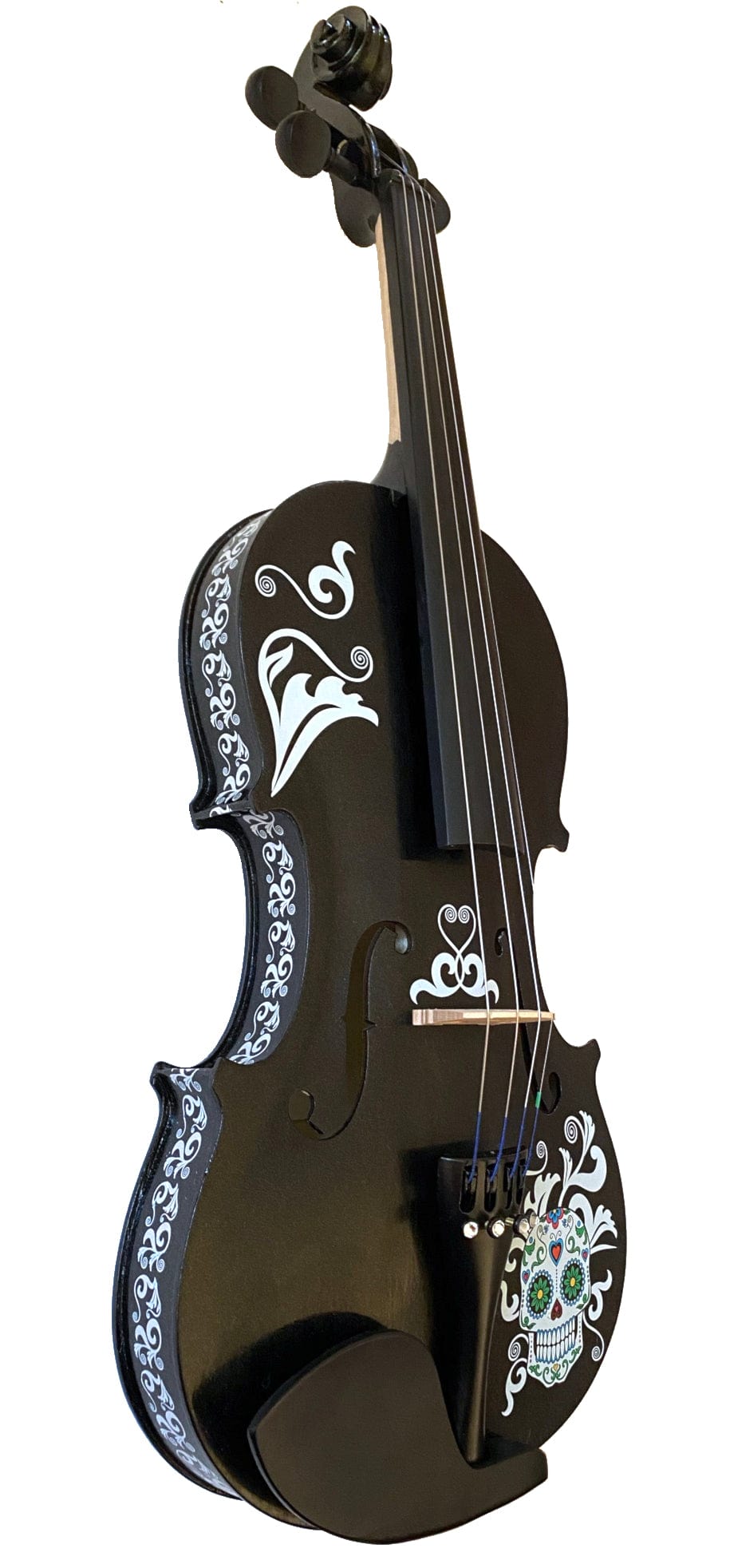 Cinco de Mayo Black Glitter Violin w Carbon Fiber Bow Case Crystal